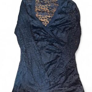 Janette USA Plus Woman's Black Long Sleeve Whimsygoth Lace Blouse